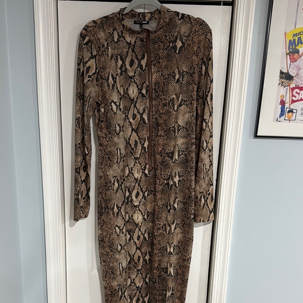 Fashion Nova Brown and Black Reptile Print Dress